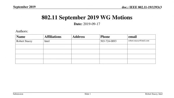 802.11 September 2019 WG Motions
