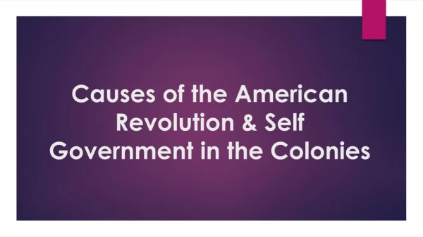 Causes of the American Revolution &amp; Self Government in the Colonies