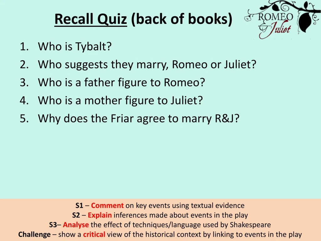 recall quiz back of books