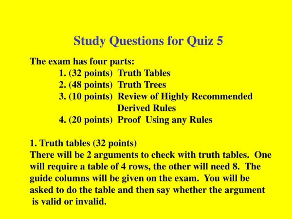 Study Questions for Quiz 5