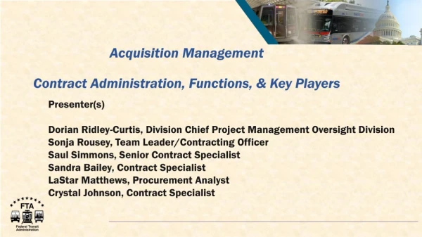 Acquisition Management Contract Administration, Functions, &amp; Key Players