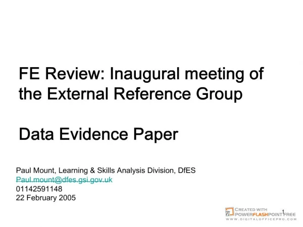 FE Review: Inaugural meeting of the External Reference Group