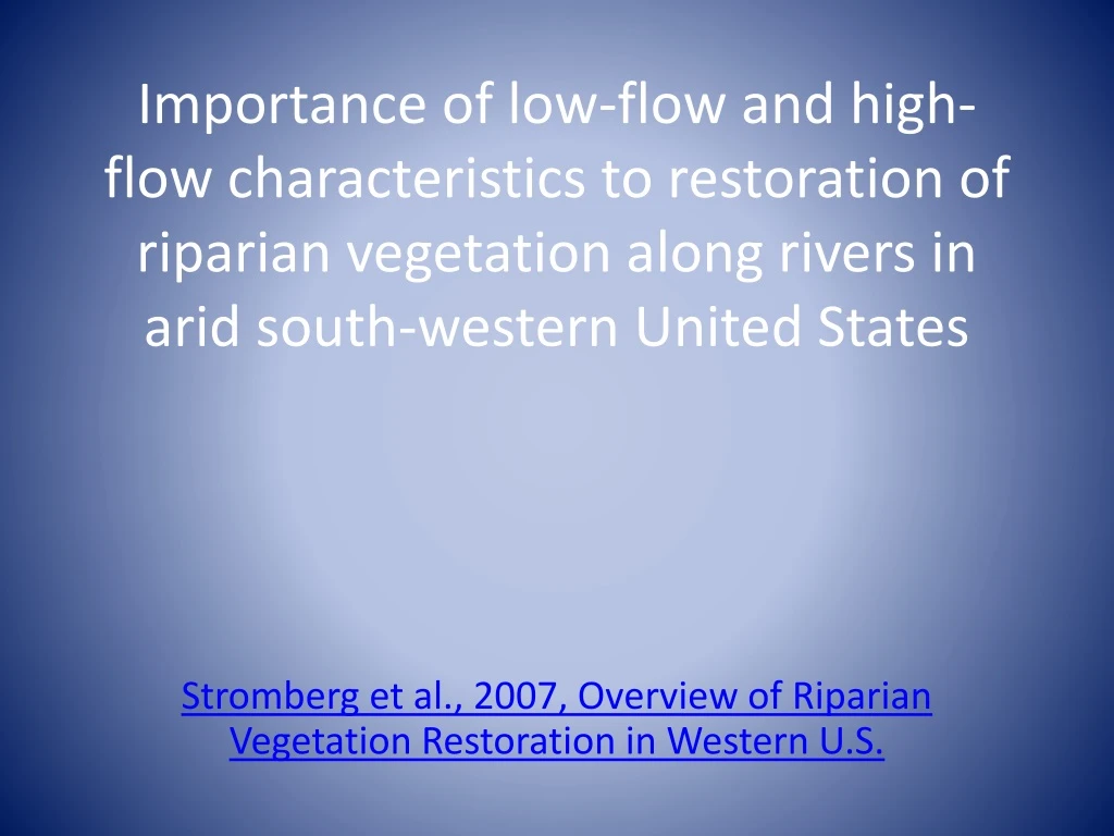 stromberg et al 2007 overview of riparian vegetation restoration in western u s