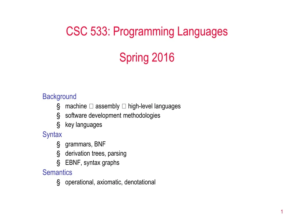 csc 533 programming languages spring 2016