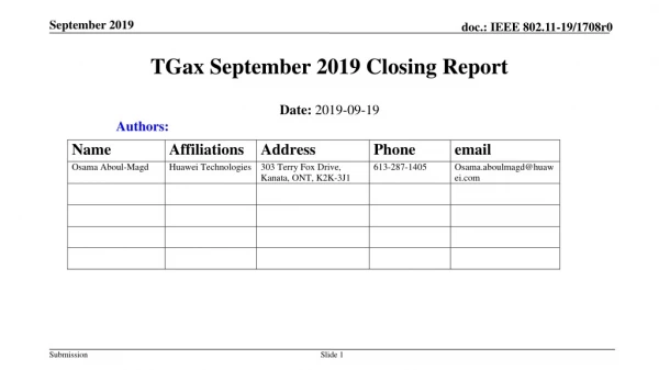 TGax September 2019 Closing Report