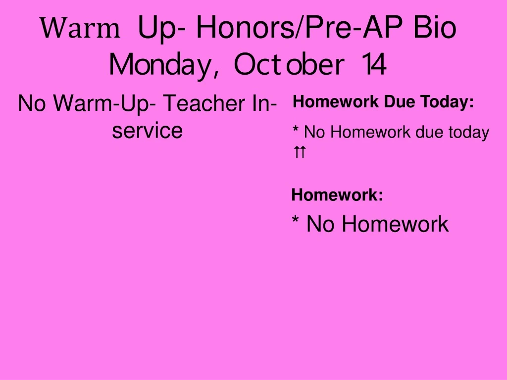 warm up honors pre ap bio monday october 14
