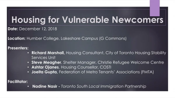 Housing for Vulnerable Newcomers