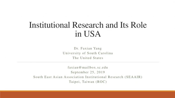 Institutional Research and Its Role in USA