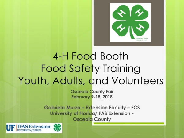 4-H Food Booth Food Safety Training Youth, Adults, and Volunteers