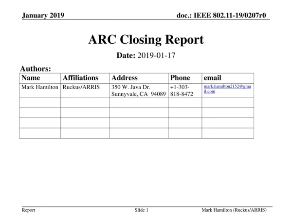 ARC Closing Report