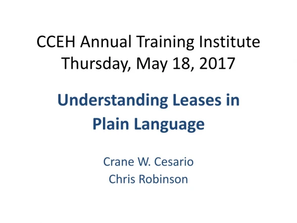 CCEH Annual Training Institute Thursday, May 18, 2017