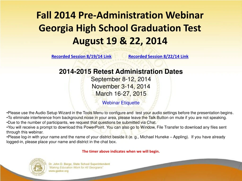 fall 2014 pre administration webinar georgia high