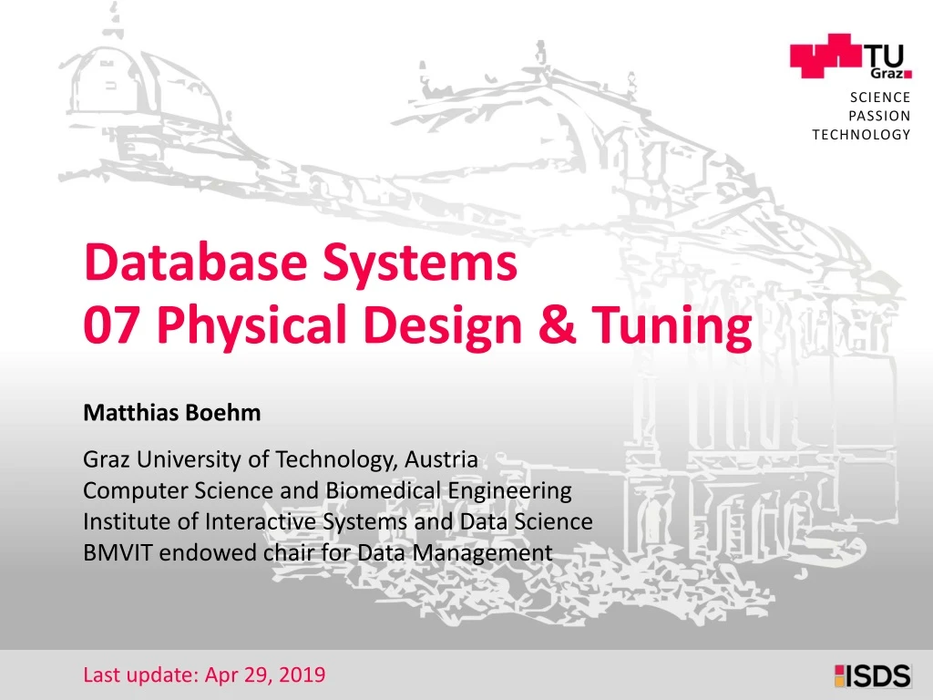 database systems 07 physical design tuning
