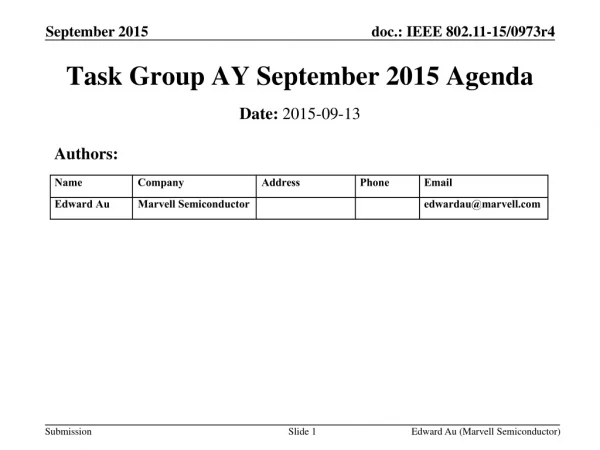 Task Group AY September 2015 Agenda