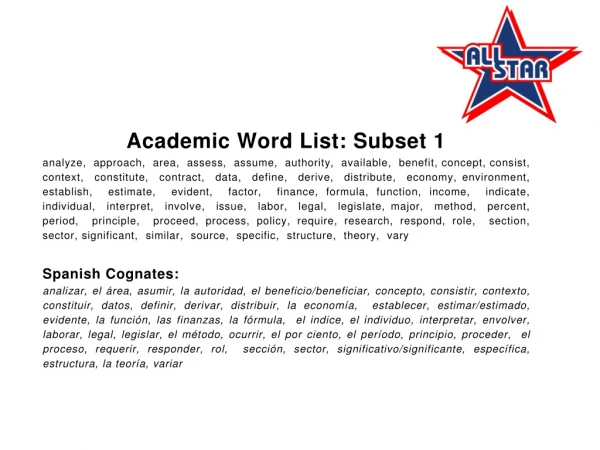 Academic Word List: Subset 1