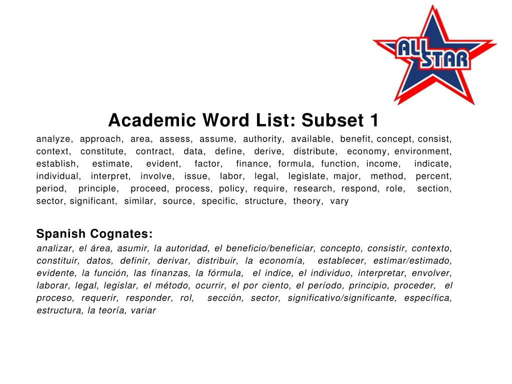 academic word list subset 1 analyze approach area