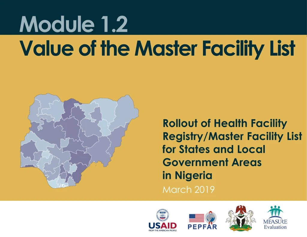 module 1 2 value of the master facility list