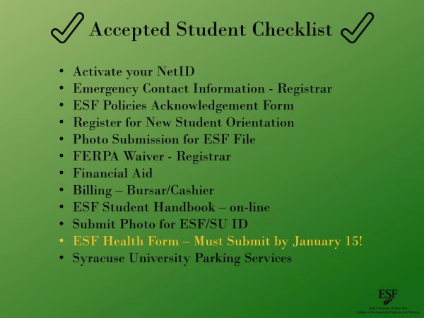 Accepted Student Checklist