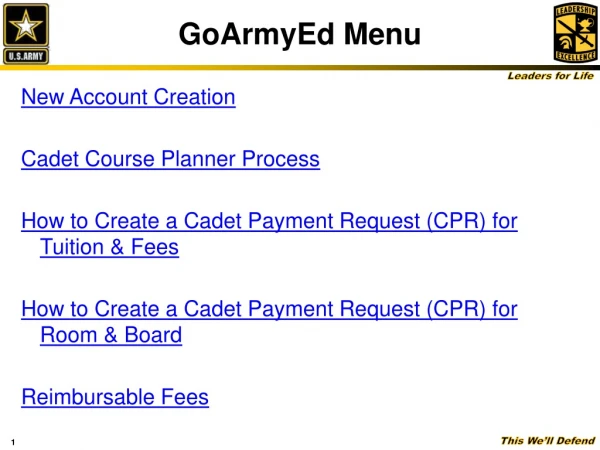 GoArmyEd Menu