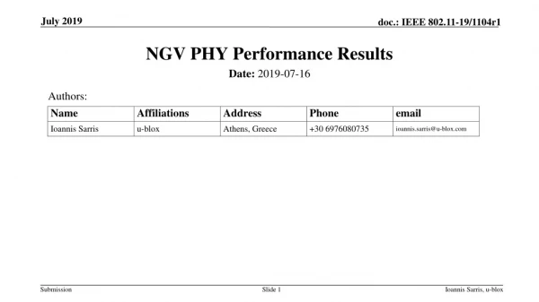 NGV PHY Performance Results