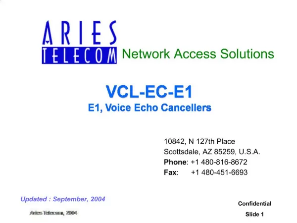 VCL-EC-E1 E1, Voice Echo Cancellers