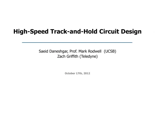 High-Speed Track-and-Hold Circuit Design