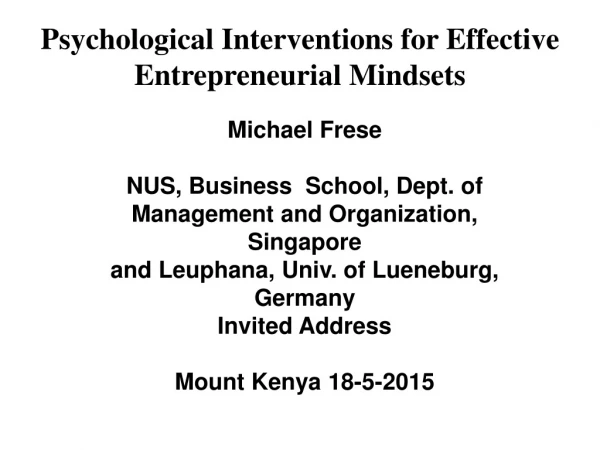 Psychological Interventions for Effective Entrepreneurial Mindsets
