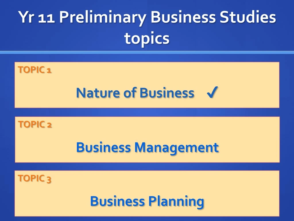 yr 11 preliminary business studies topics