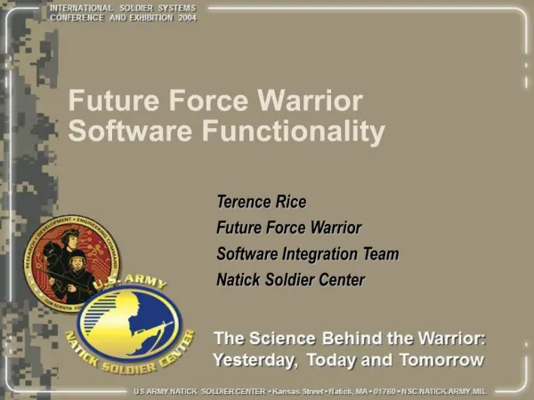 Future Force Warrior Software Functionality