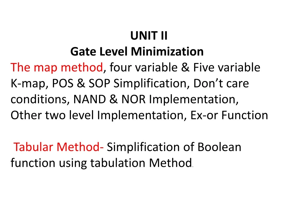 unit ii gate level minimization the map method