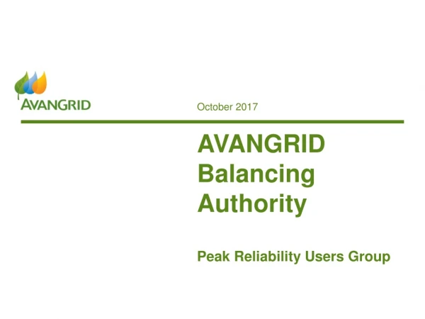 AVANGRID Balancing Authority Peak Reliability Users Group