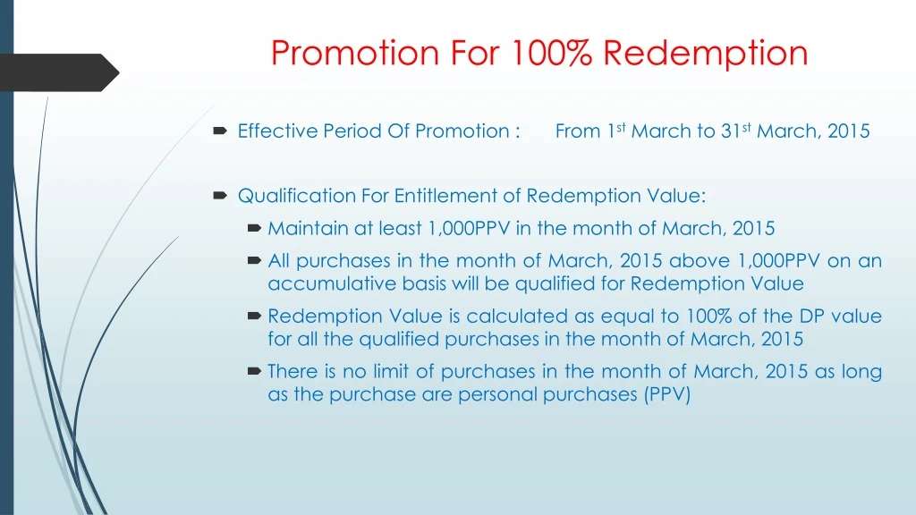 promotion for 100 redemption