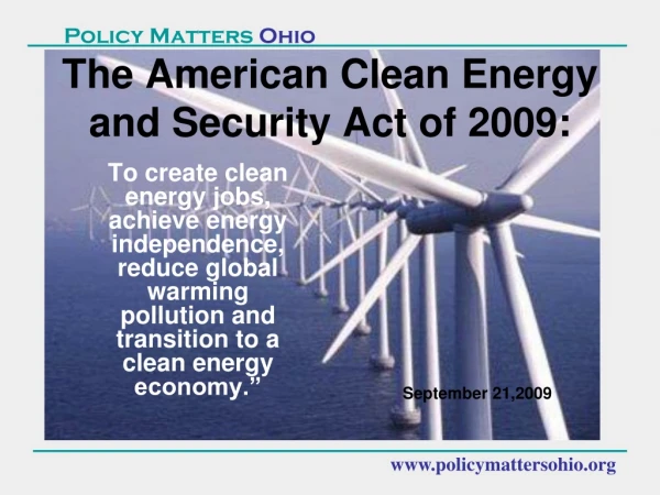 The American Clean Energy and Security Act of 2009: