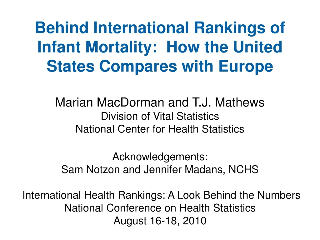 behind international rankings of infant mortality