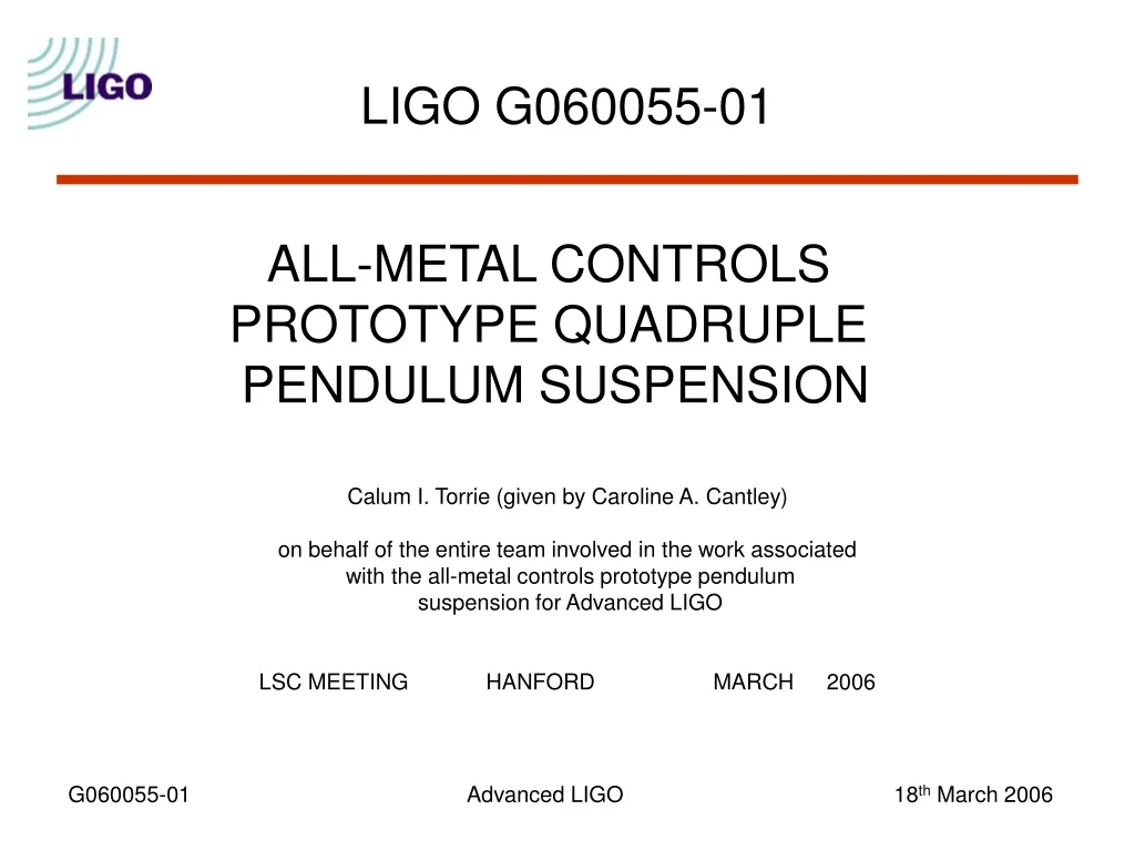 all metal controls prototype quadruple pendulum suspension