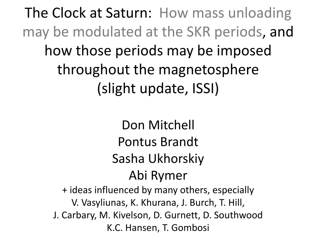 the clock at saturn how mass unloading