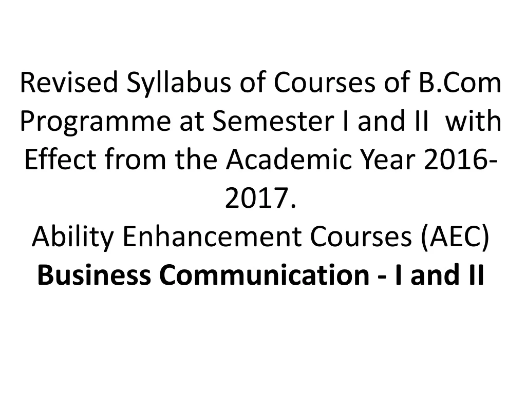 revised syllabus of courses of b com programme
