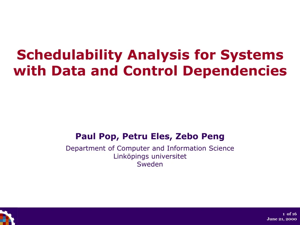 schedulability analysis for systems with data