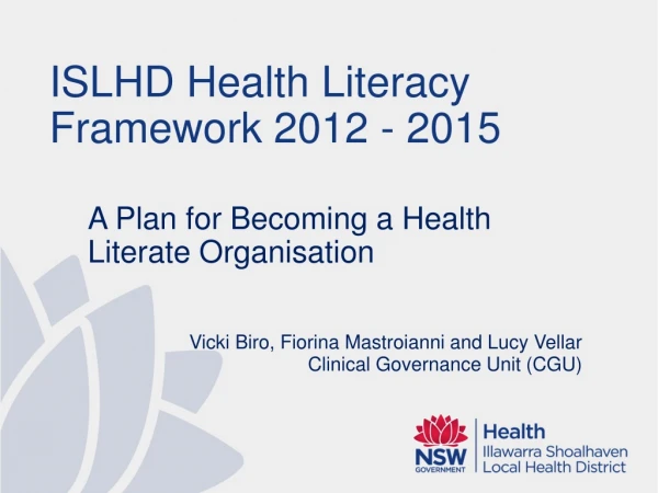 A Plan for Becoming a Health Literate Organisation