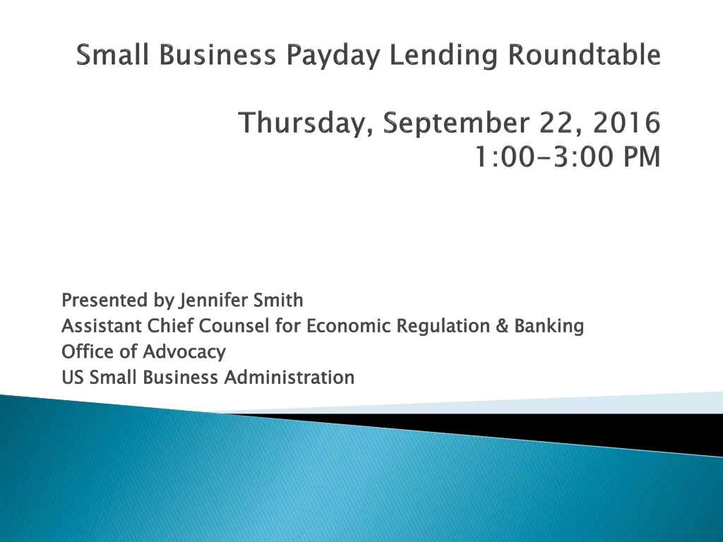 small business payday lending roundtable thursday september 22 2016 1 00 3 00 pm