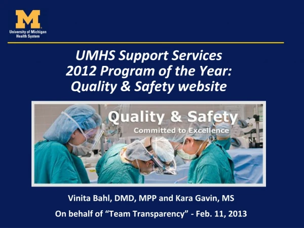 UMHS Support Services 2012 Program of the Year: Quality &amp; Safety website