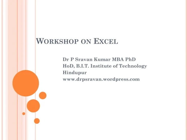 Workshop on Excel