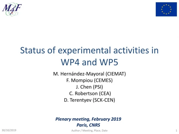 Status of experimental activities in WP4 and WP5