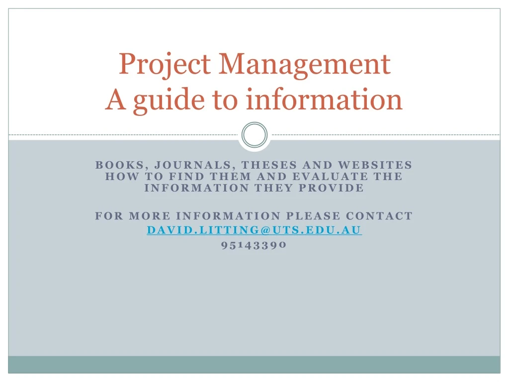 project management a guide to information