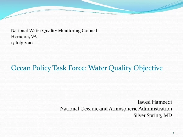 National Water Quality Monitoring Council Herndon, VA 15 July 2010