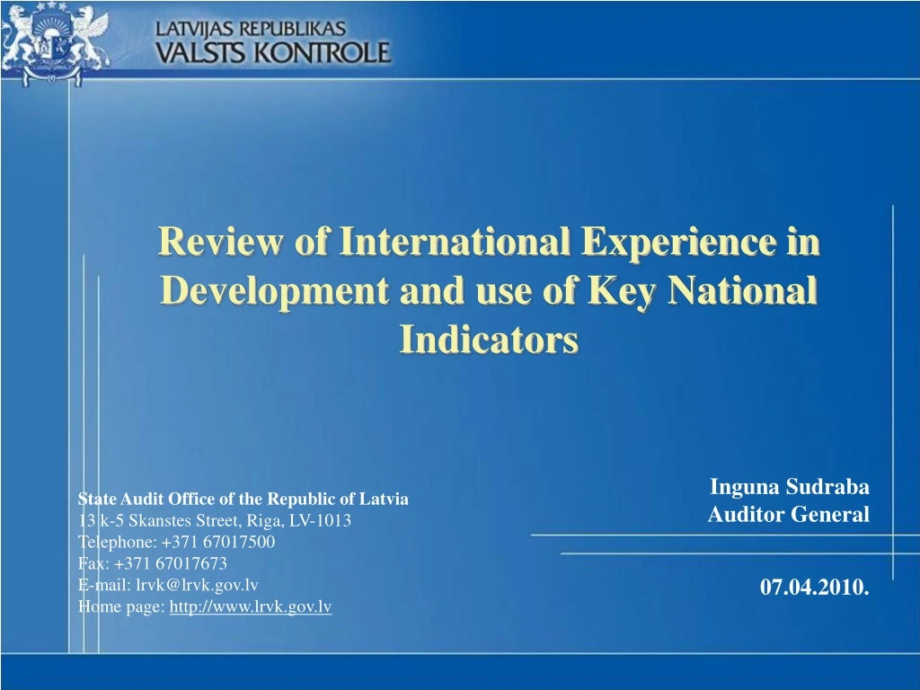 review of international experience in development and use of key national indicators