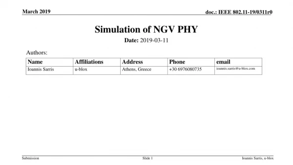 Simulation of NGV PHY