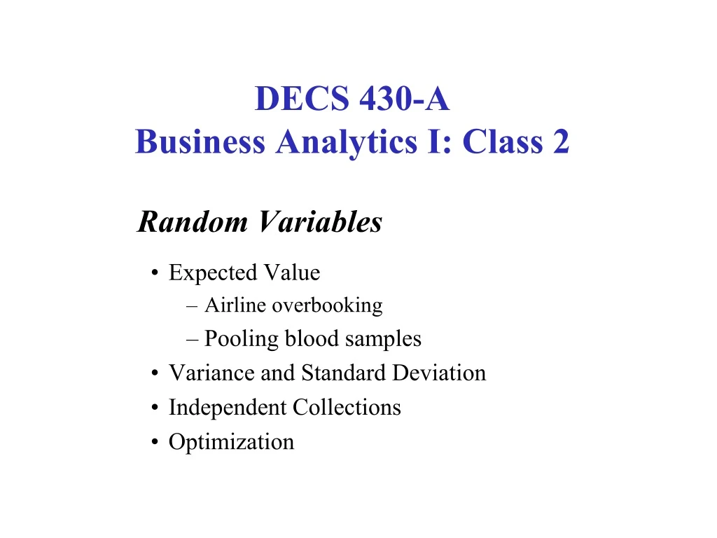 decs 430 a business analytics i class 2
