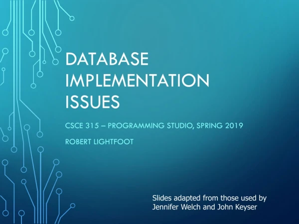 Database Implementation Issues