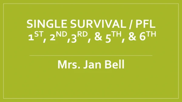 Single Survival / PFL 1 st , 2 nd ,3 rd , &amp; 5 th , &amp; 6 th